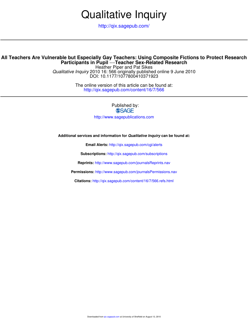 PDF) All Teachers Are Vulnerable but Especially Gay Teachers: Using  Composite Fictions to Protect Research Participants in Pupil--Teacher Sex-Related  Research