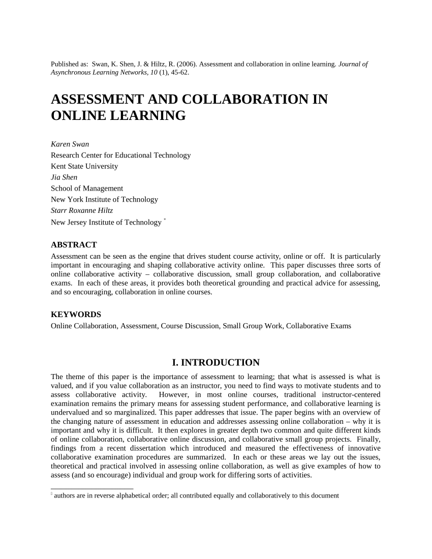 Pdf Assessment And Collaboration In Online Learning