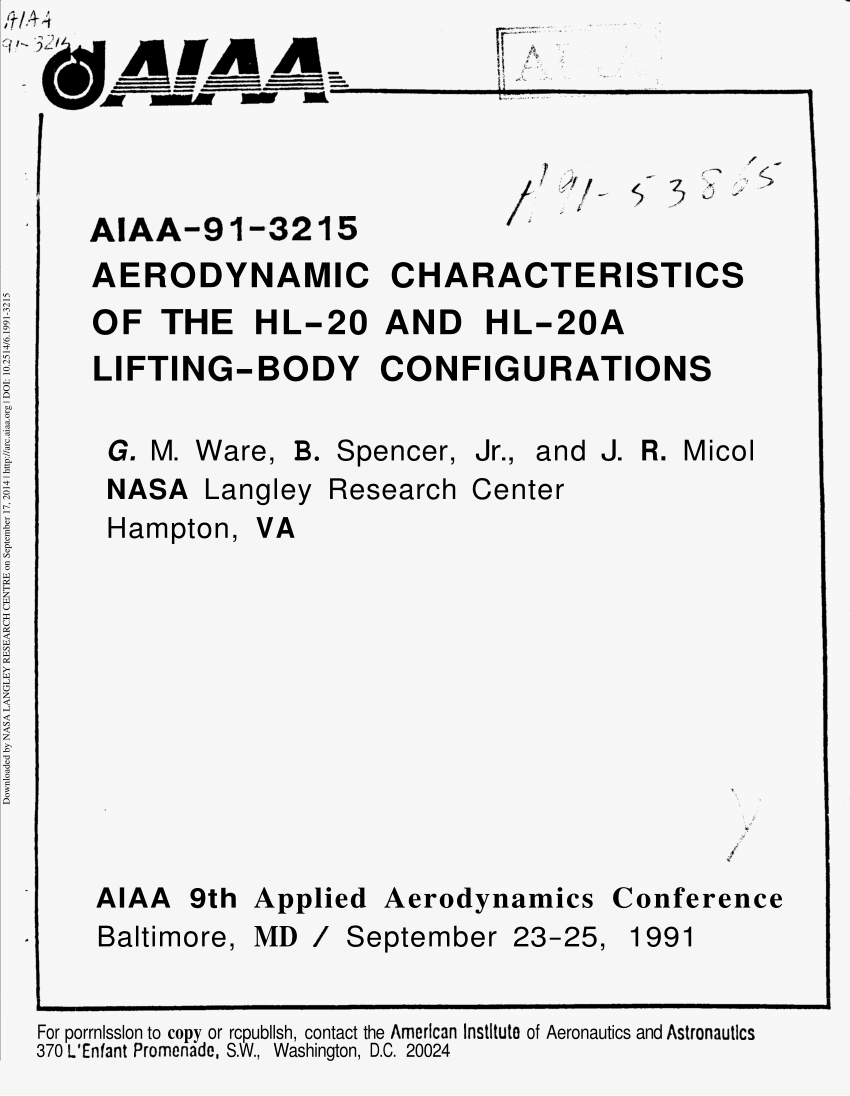 Pdf Aerodynamic Characteristics Of The Hl And Hl a Lifting Body Configurations