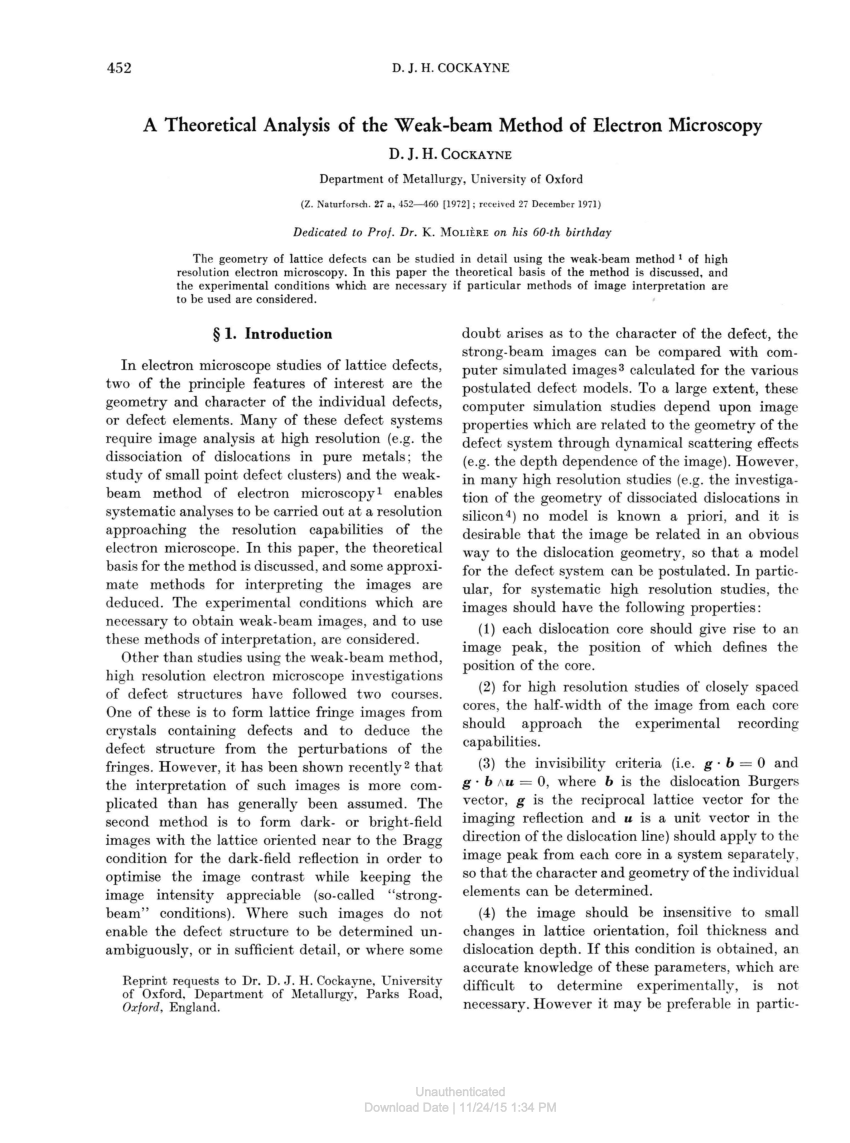 The Principles And Practice Of The Weak Beam Method Of Electron