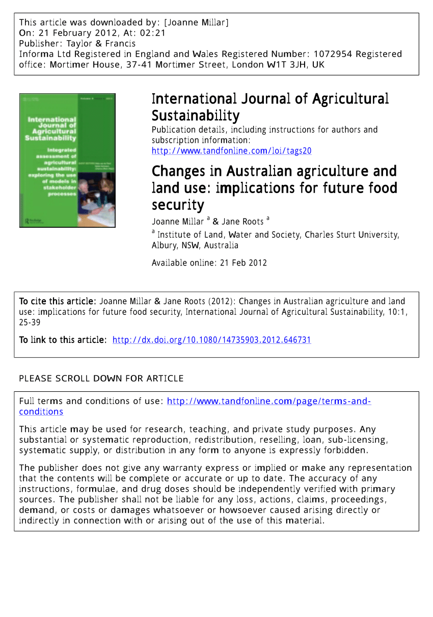 Pdf Changes In Australian Agriculture And Land Use Implications For Future Food Security