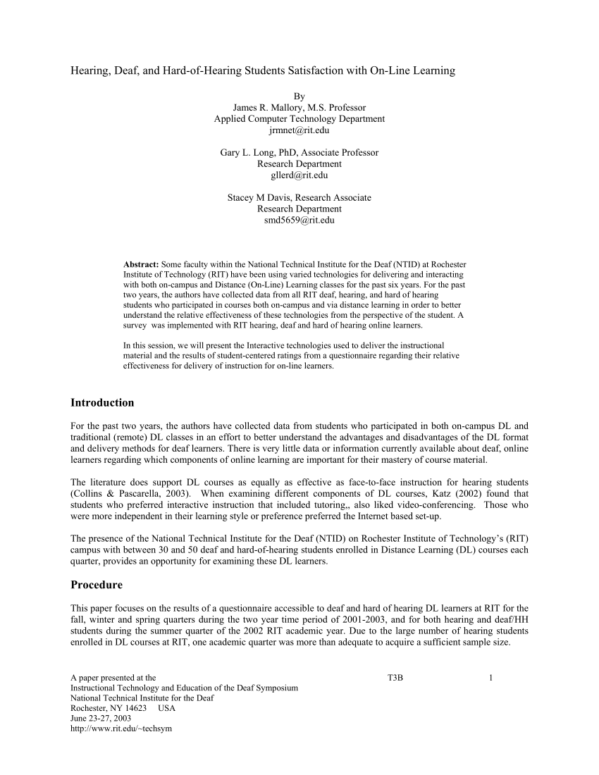 Pdf Hearing Deaf And Hard Of Hearing Students Satisfaction With - pdf hearing deaf and hard of hearing students satisfaction with on line learning