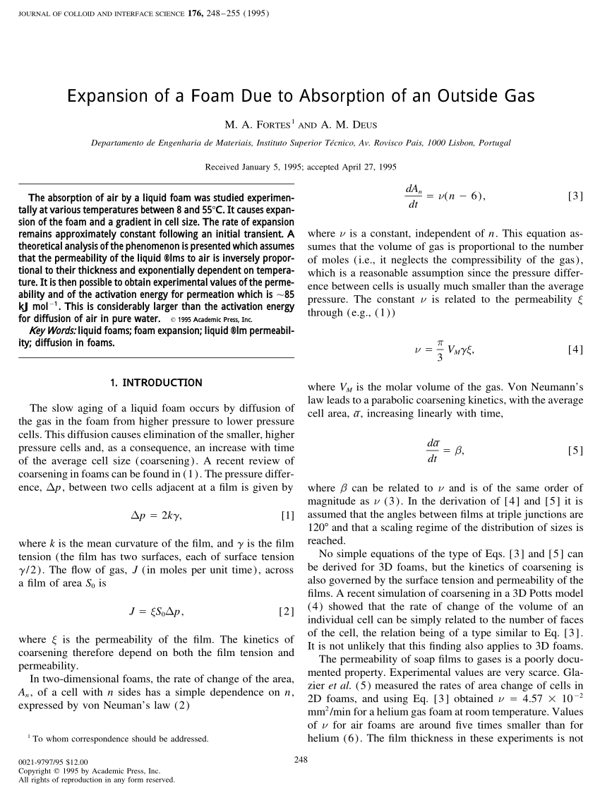 Pdf Expansion Of A Foam Due To Absorption Of An Outside Gas