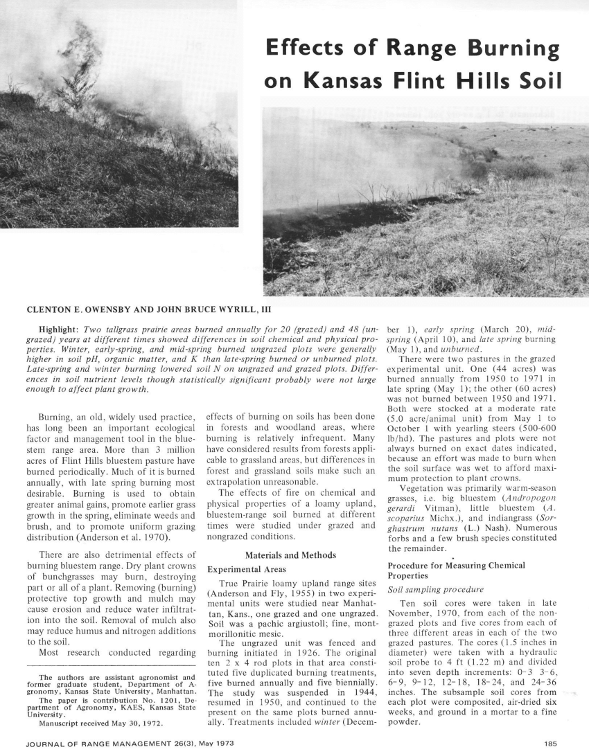 (PDF) Effects of Range Burning on Kansas Flint Hills Soil