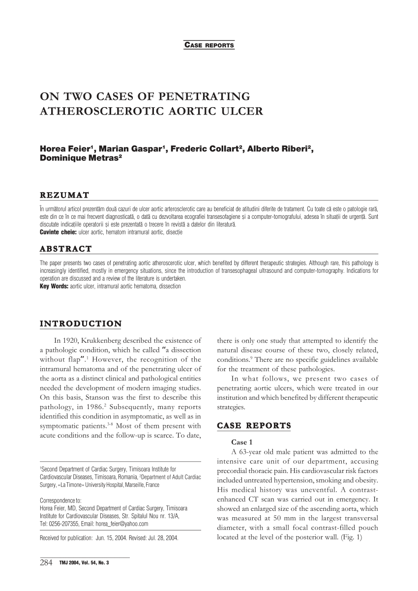 Pdf On Two Cases Of Penetrating Atherosclerotic Aortic Ulcer