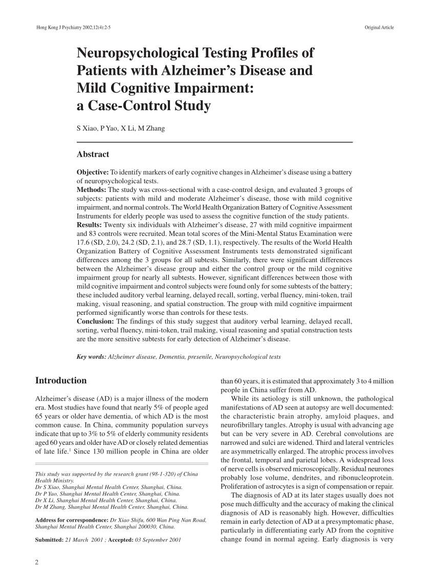 case study on cognitive impairment