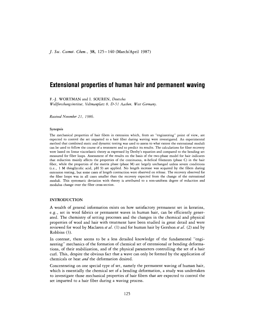 PDF] Study on the Morphological Change of Straight Permanent Waved Hair by  Tensile Strength Test