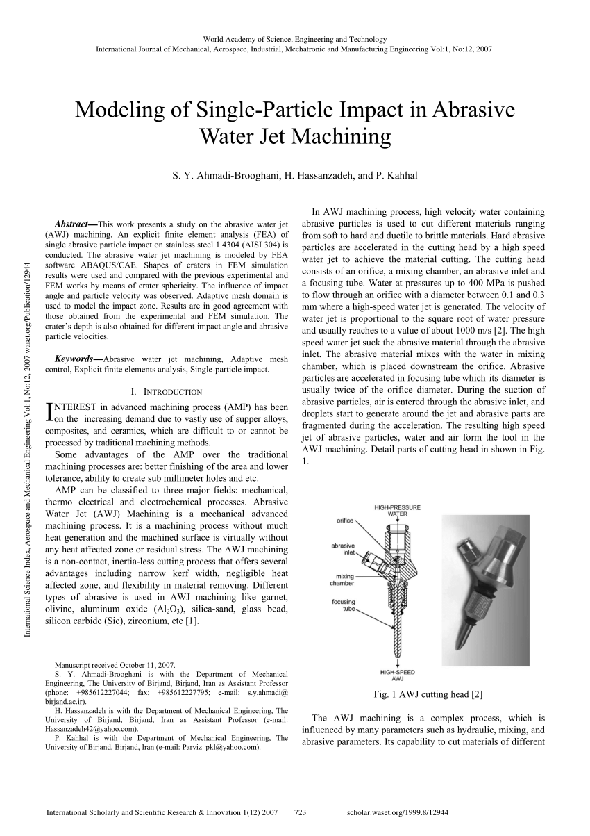 abrasive water jet machining research paper