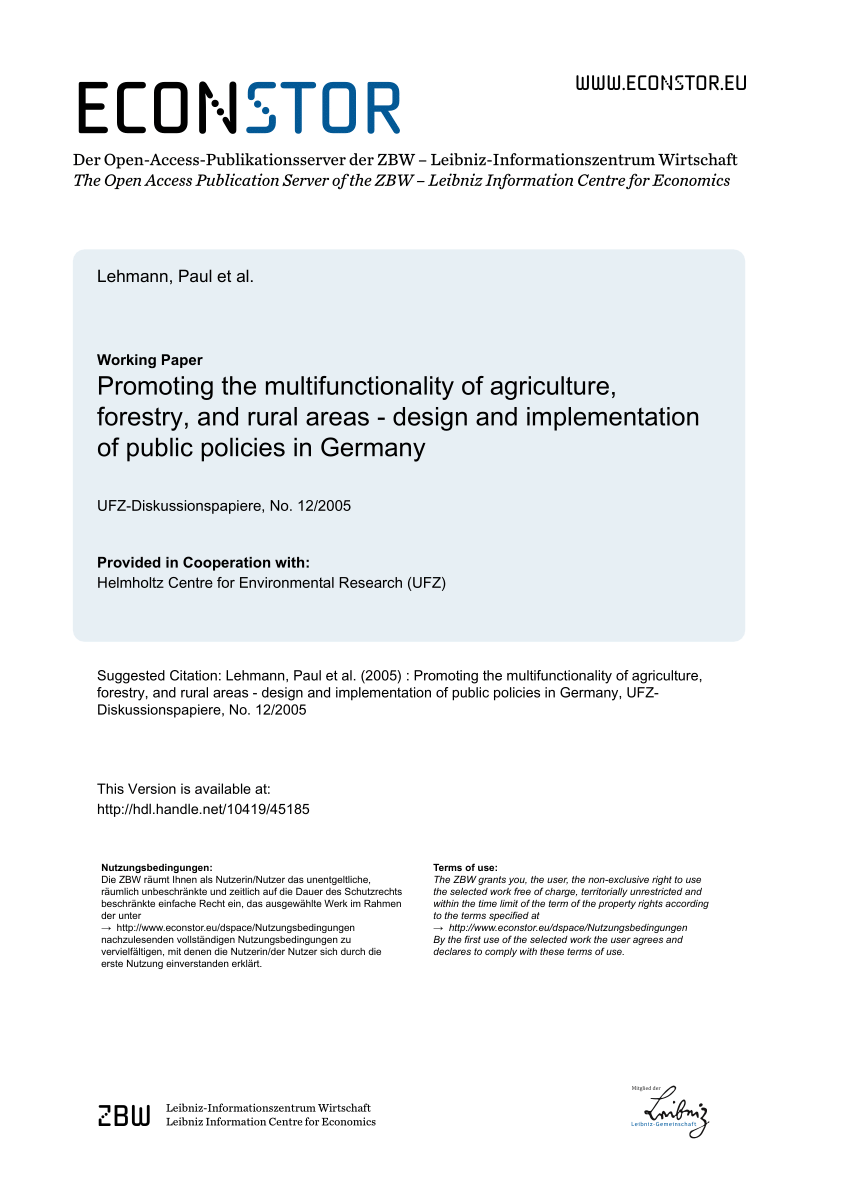 PDF) Promoting the multifunctionality of agriculture, forestry, and rural  areas - design and implementation of public policies in Germany
