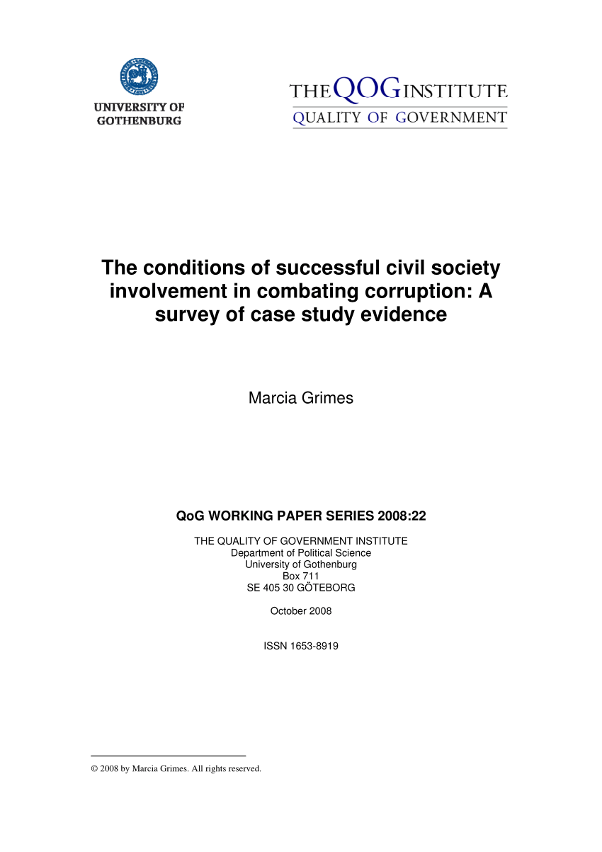Pdf The Conditions Of Successful Civil Society Involvement In Combating Corruption A Survey Of Case Study Evidence