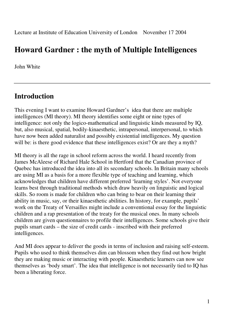 theory of multiple intelligences essay