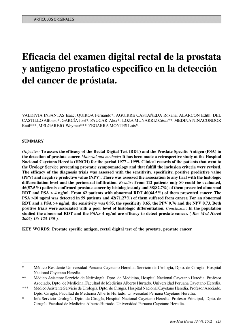 Pdf Eficacia Del Examen Digital Rectal De La Prostata Y Antigeno Prostatico Especifico En La 1002