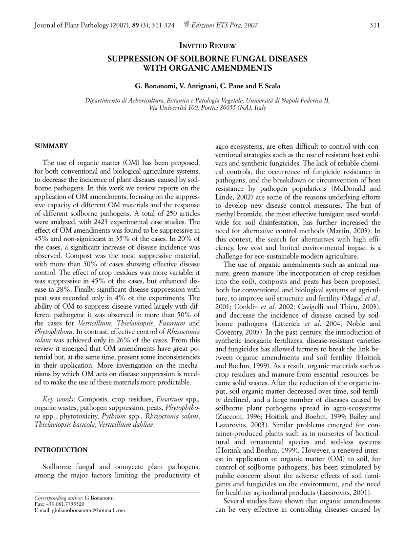 Pdf Suppression Of Soilborne Fungal Diseases With Organic Amendments