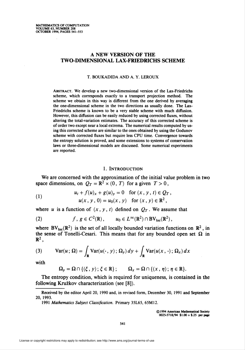 Pdf A New Version Of The Two Dimensional Lax Friedrichs Scheme