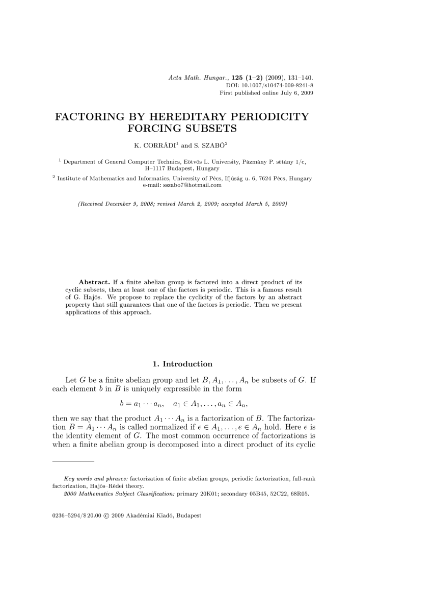 Pdf Factoring By Hereditary Periodicity Forcing Subsets