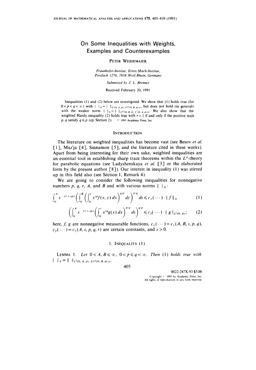 Pdf On Some Inequalities With Weights Examples And Counterexamples