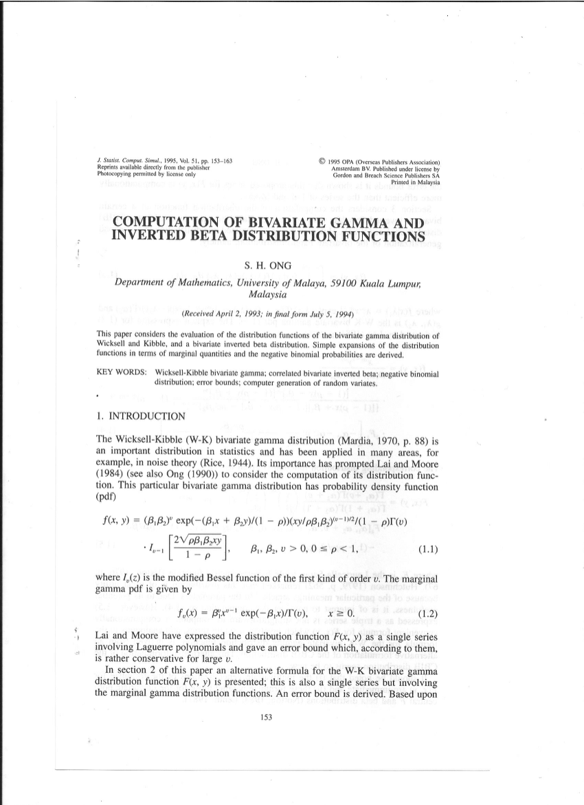 Pdf Computation Of Bivariate Gamma And Inverted Beta Distribution Functions