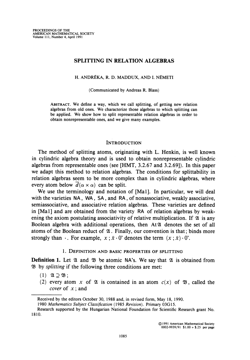 Pdf Splitting In Relation Algebras