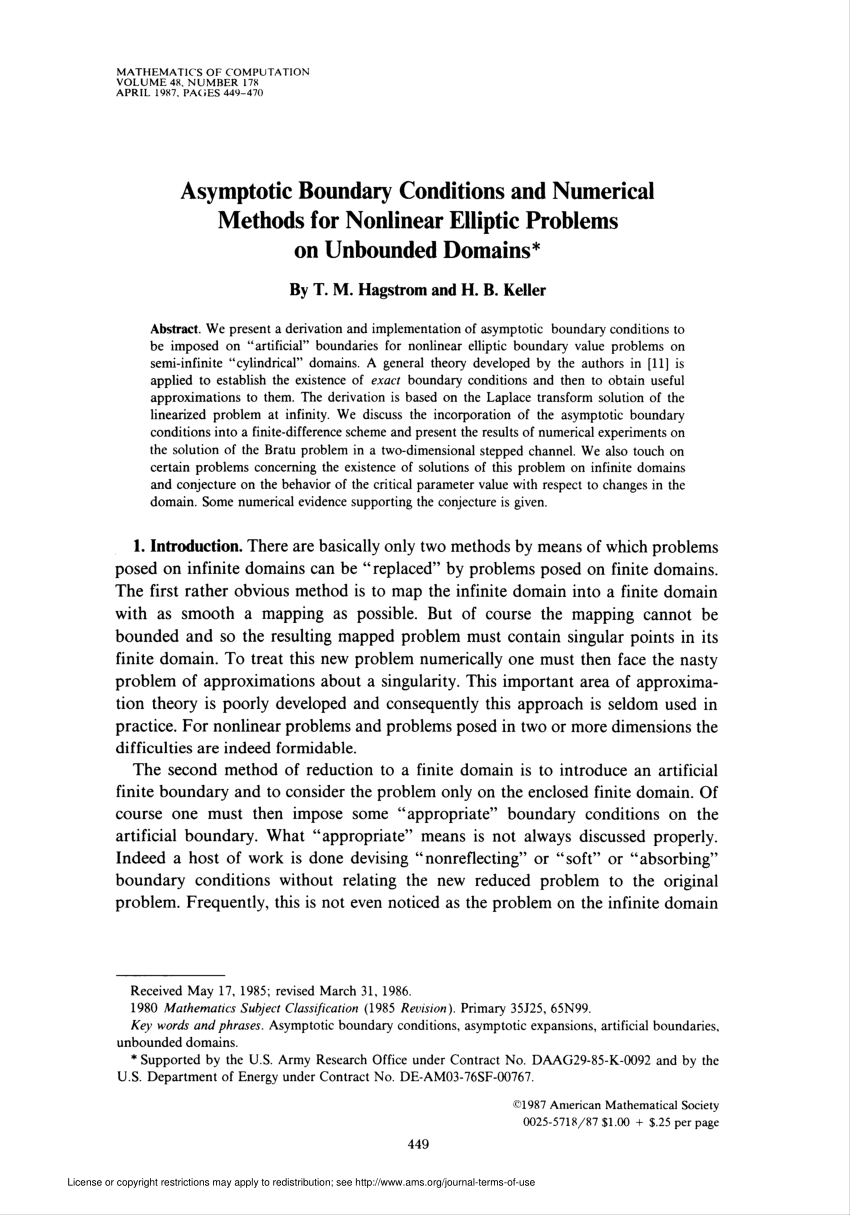 Pdf Asymptotic Boundary Conditions And Numerical Methods For Nonlinear Elliptic Problems On Unbounded Domains
