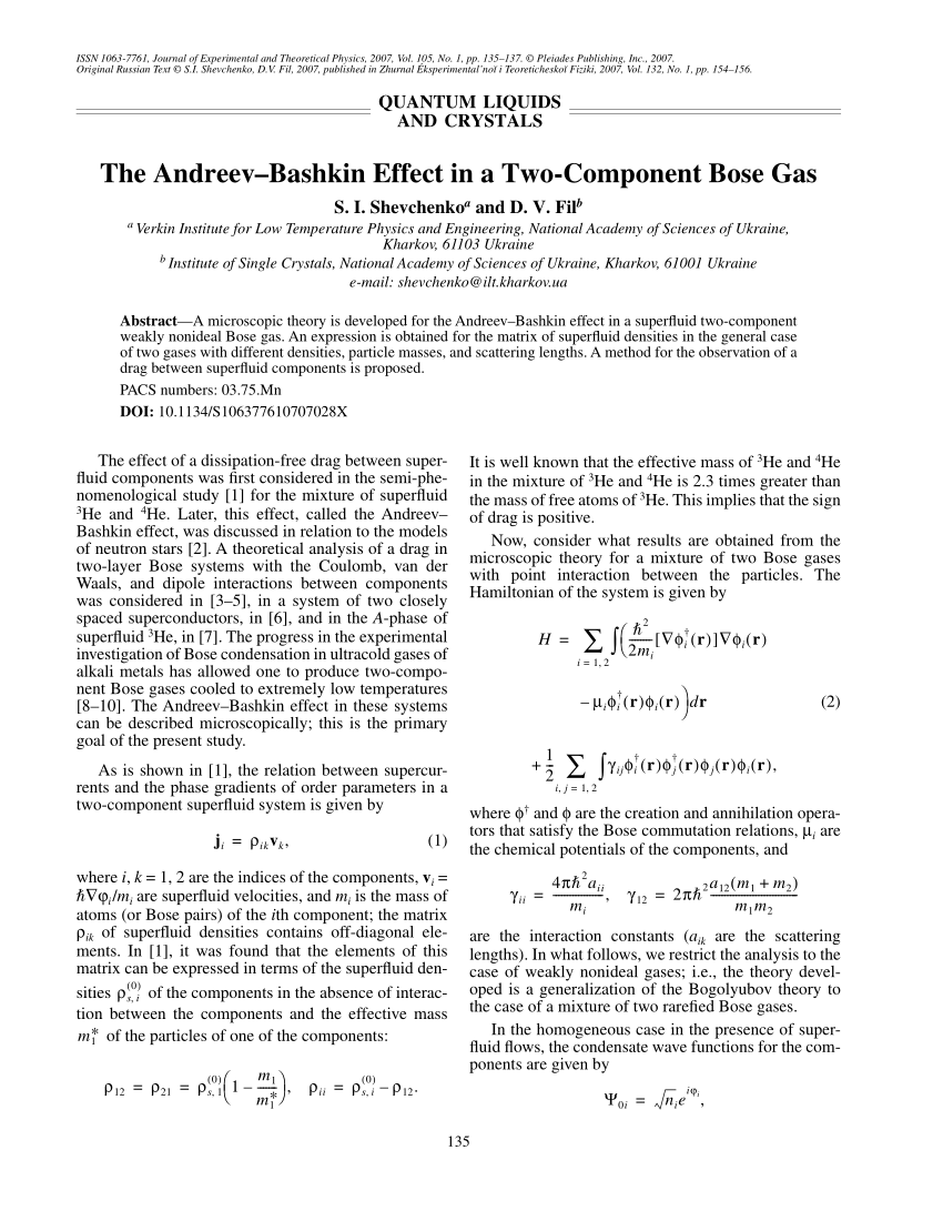 PDF The Andreev Bashkin effect in a two component Bose gas