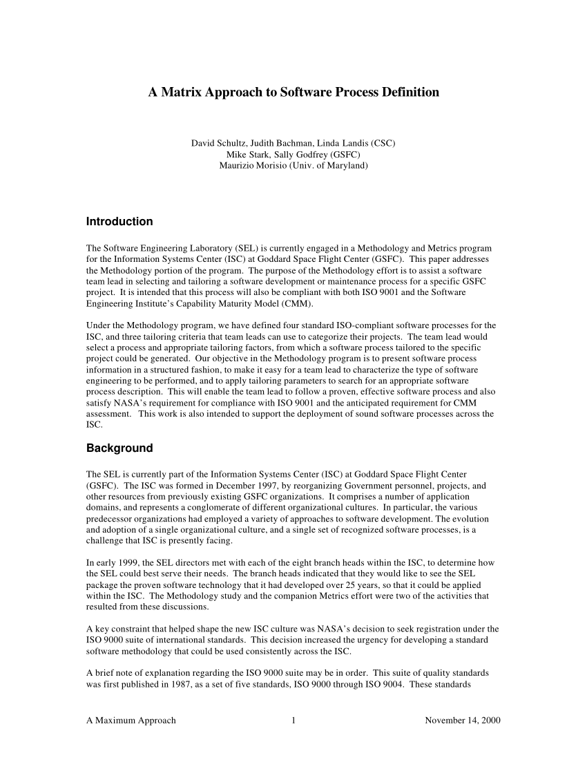 pdf) a matrix approach to software process definition