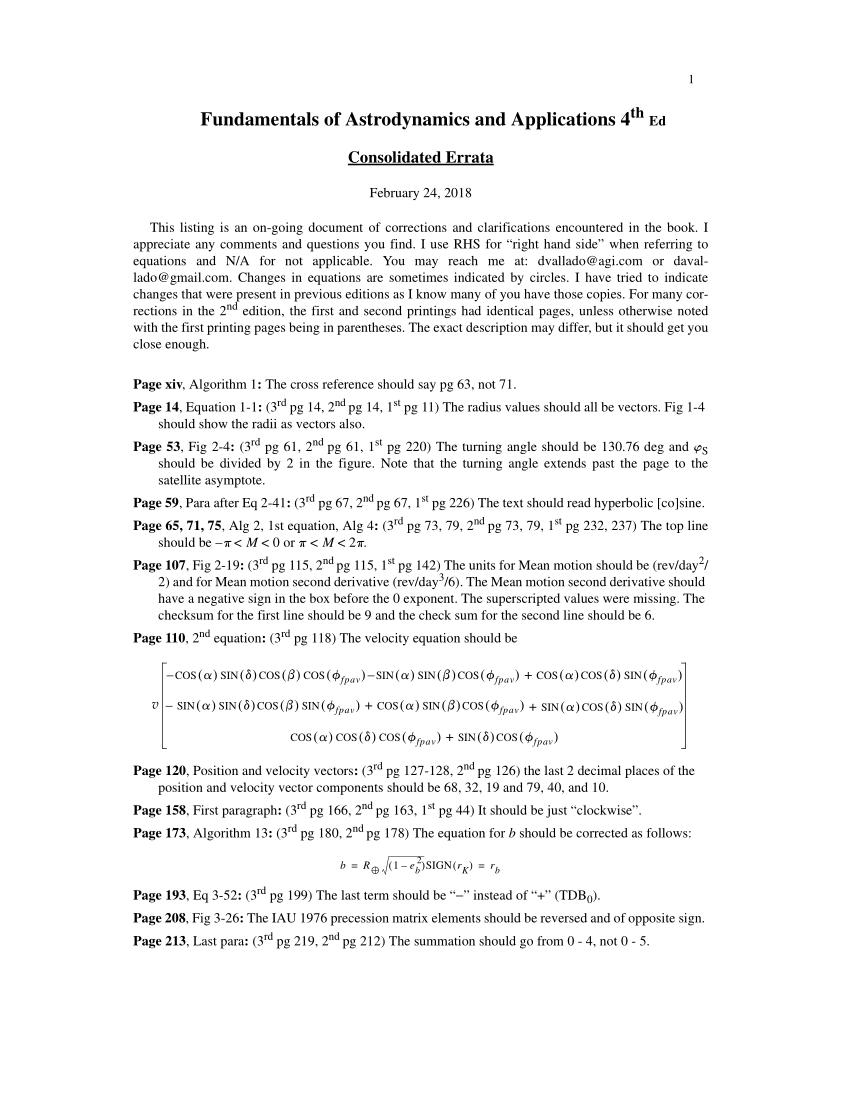 Abreviar Virgen parrilla PDF) Errata for Fundamentals of Astrodynamics and Applications, 4th Ed.