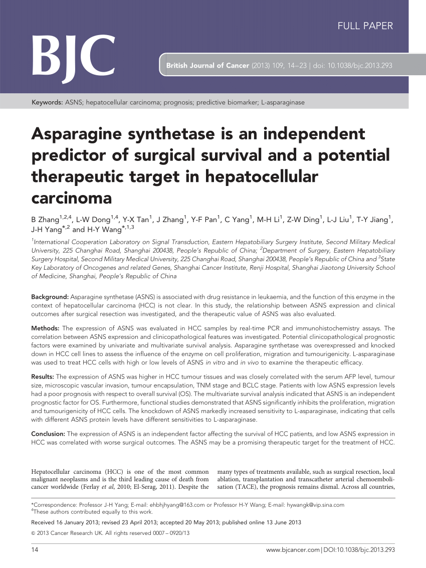 PDF) Asparagine synthetase is an independent predictor of surgical ...