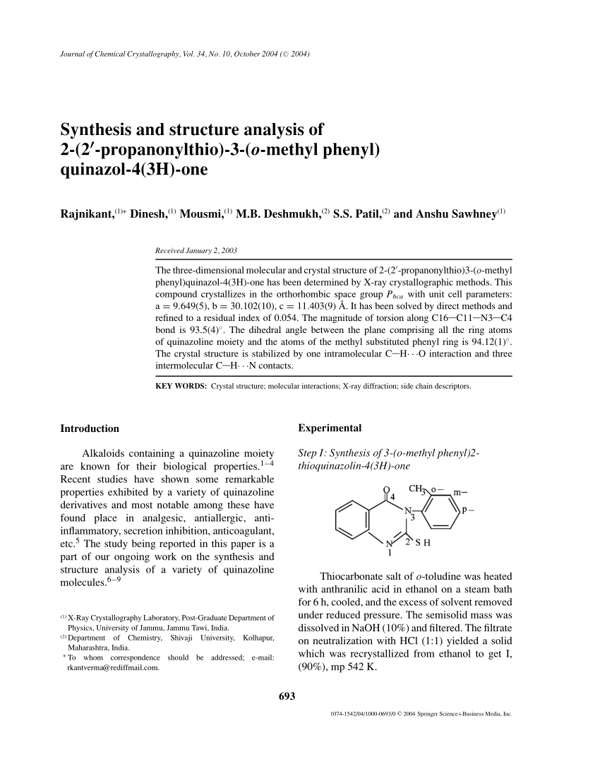 PDF) Synthesis and structure analysis of 2-(2′-propanonylthio)-3 ...
