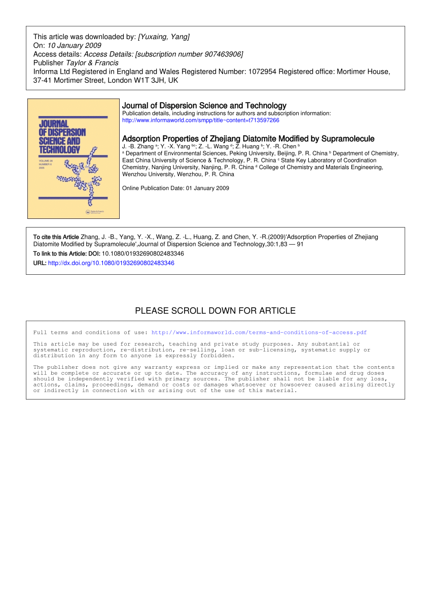 Pdf Adsorption Properties Of Zhejiang Diatomite Modified By Supramolecule