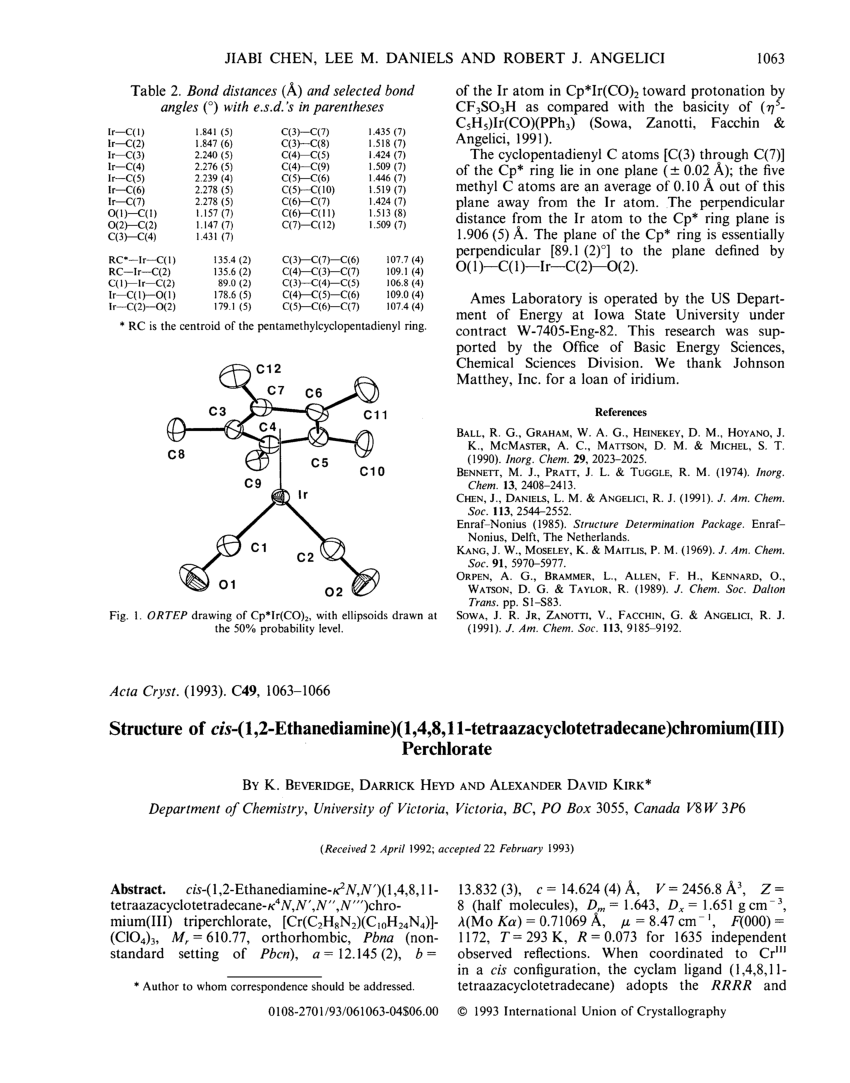Pdf Structure Of Cis 1 2 Ethanediamine 1 4 8 11 Tetraazacyclotetradecane Chromium Iii Perchlorate