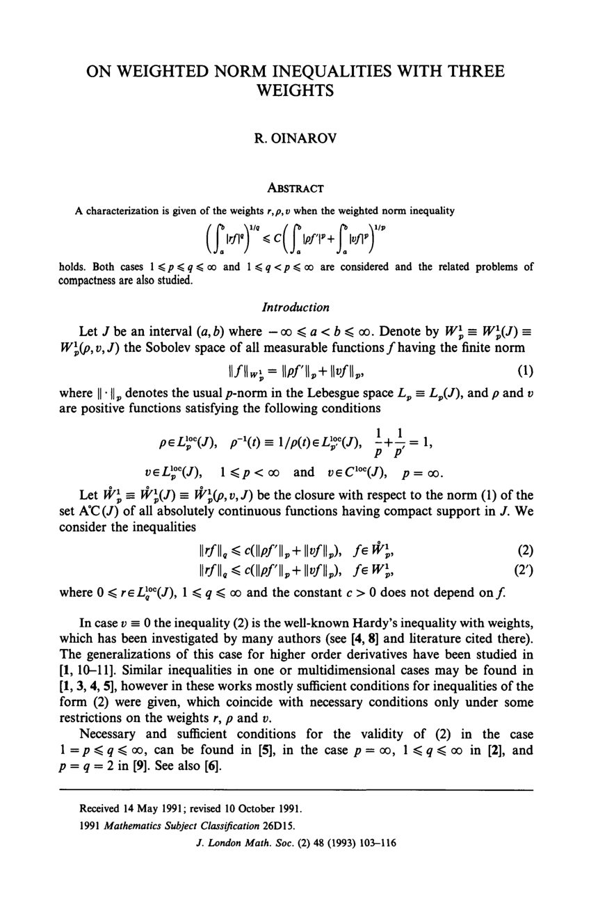 Pdf On Weighted Norm Inequalities With Three Weights