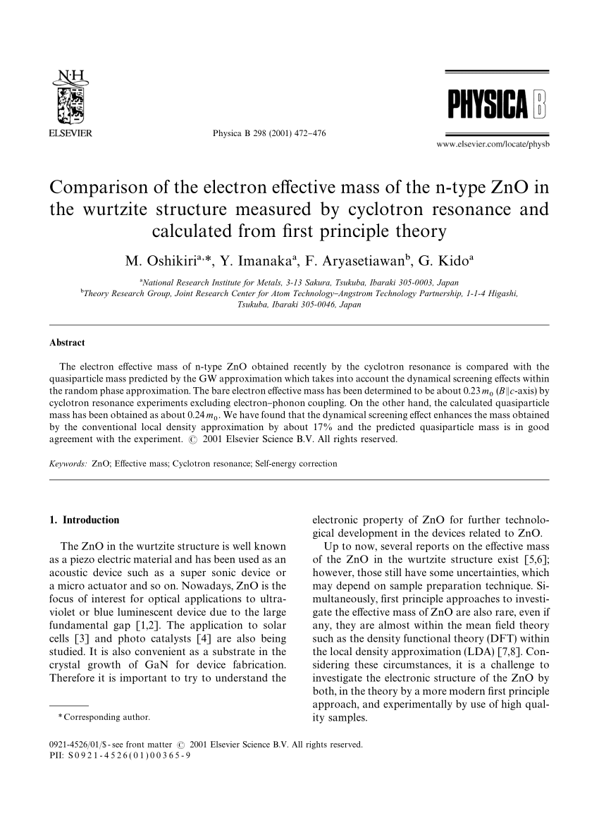 Pdf Comparison Of The Electron Effective Mass Of The N Type Zno In The Wurtzite Structure Measured By Cyclotron Resonance And Calculated From First Principle Theory