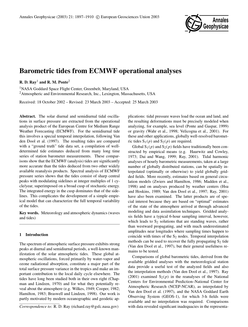 (PDF) Barometric tides from ECMWF operational analyses