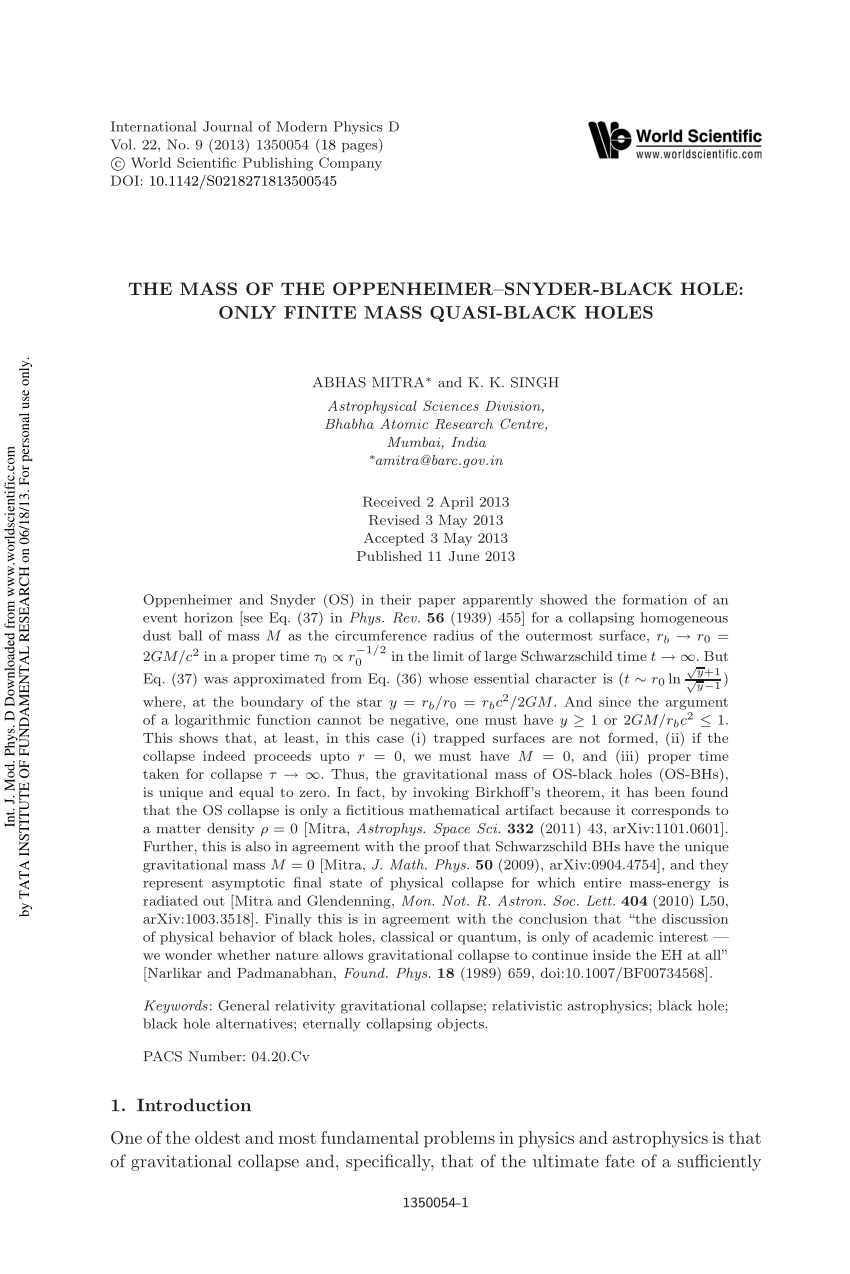 oppenheimer research paper on black hole