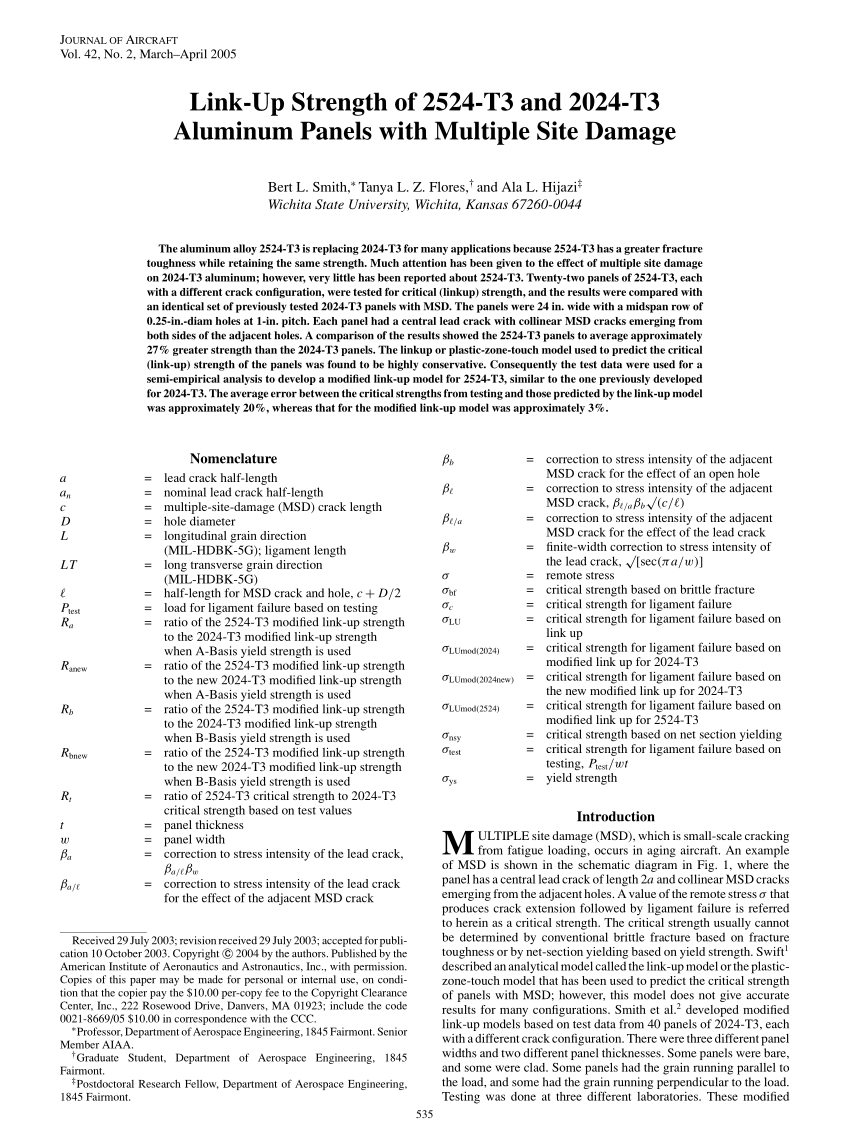 (PDF) LinkUp Strength of 2524T3 and 2024T3 Aluminum Panels with