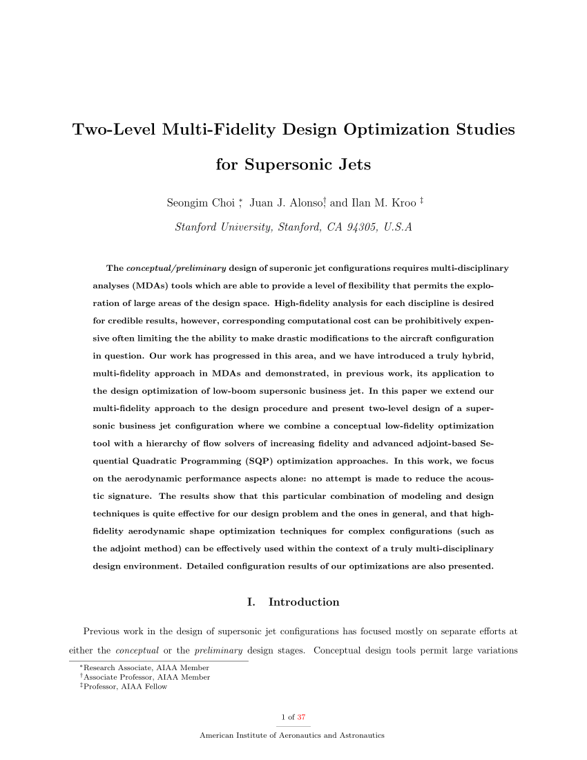 PDF) Two-Level Multifidelity Design Optimization Studies for Supersonic Jets