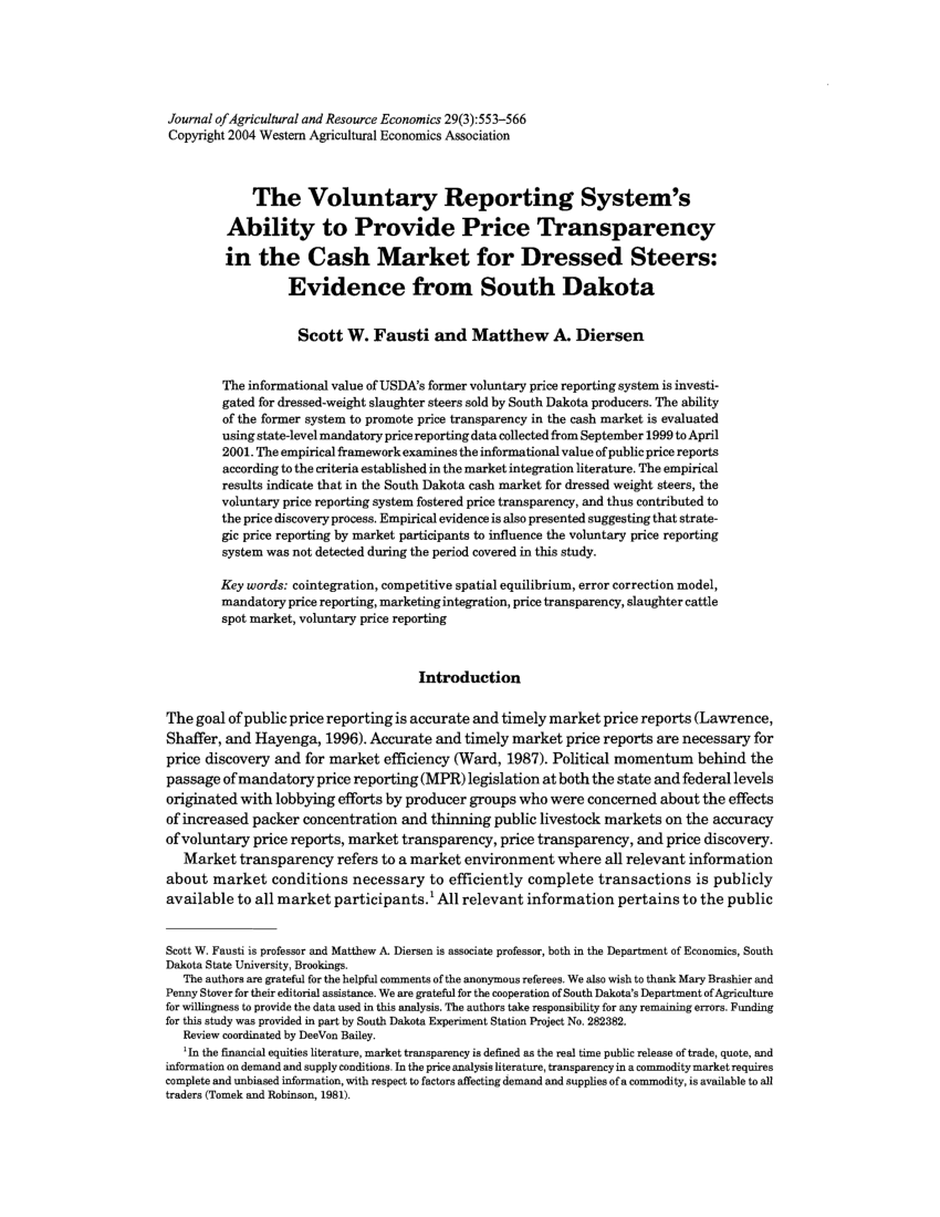 (PDF) The Voluntary Reporting System's Ability to Provide Price