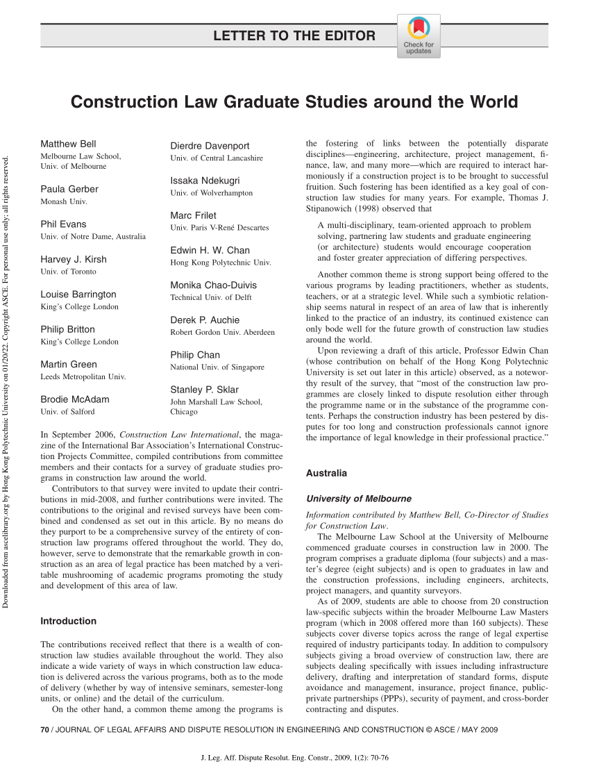 PDF Construction Law Graduate Studies around the World