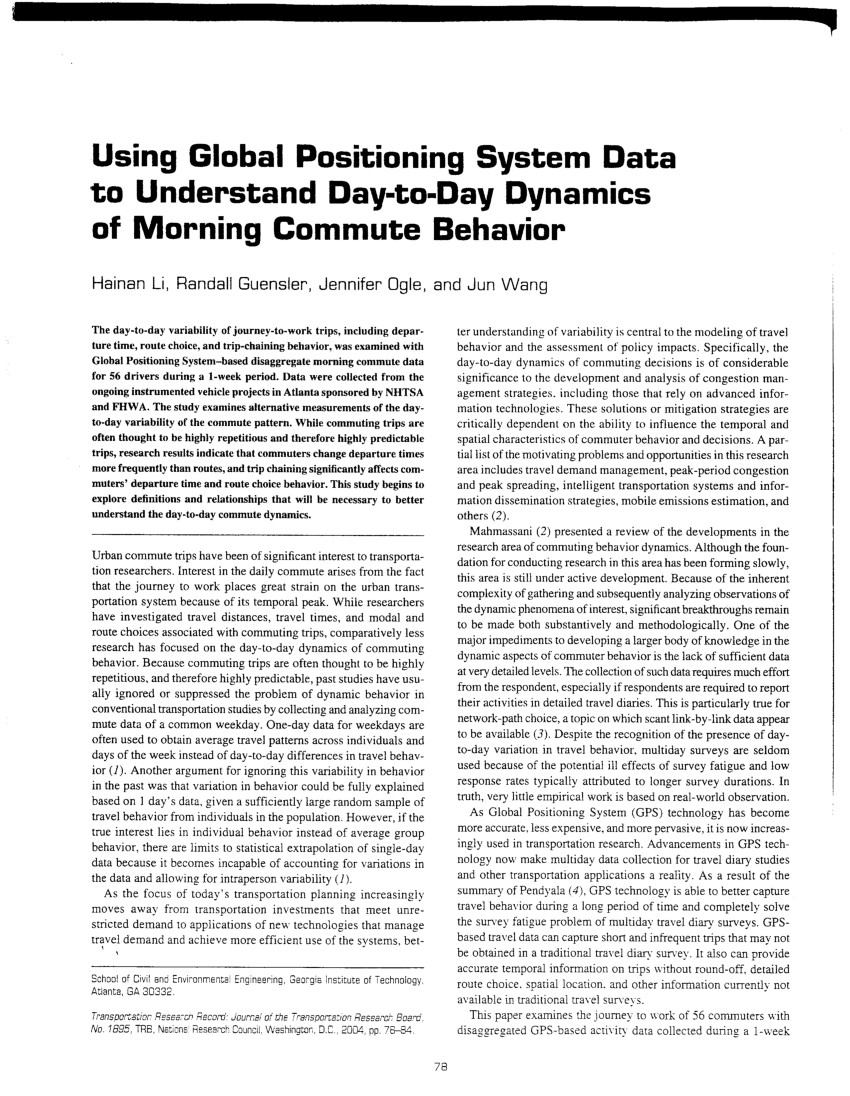 Pdf Using Global Positioning System Data To Understand Day To Day