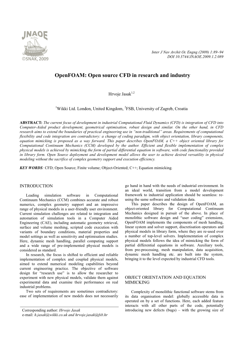 Pdf Openfoam Open Source Cfd In Research And Industry