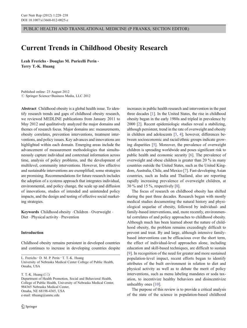 primary research article on childhood obesity