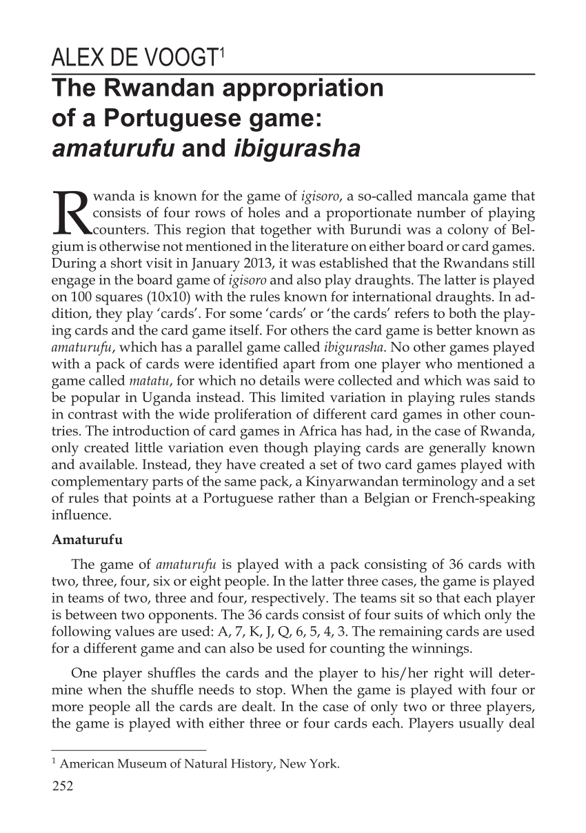PDF) The Rwandan appropriation of a Portuguese game: amaturufu and  ibigurasha.