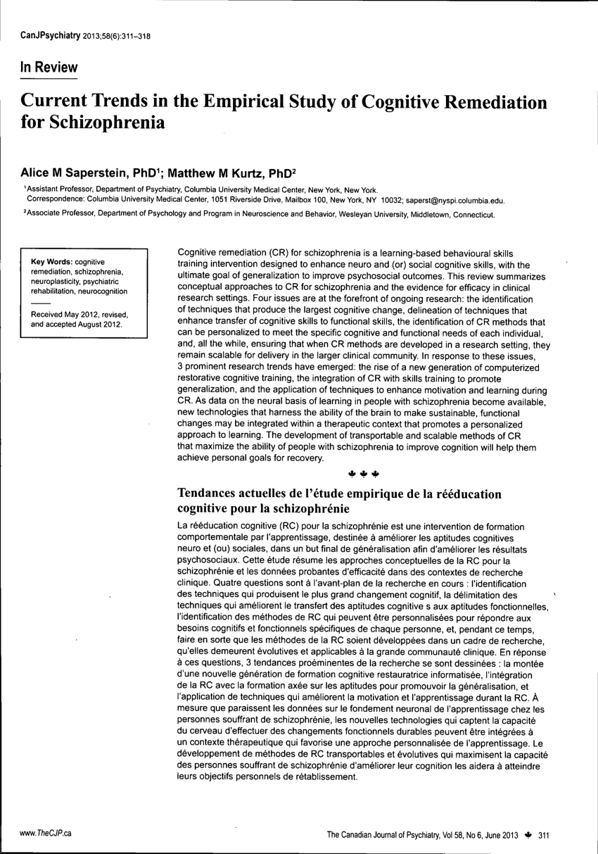 empirical research articles on schizophrenia