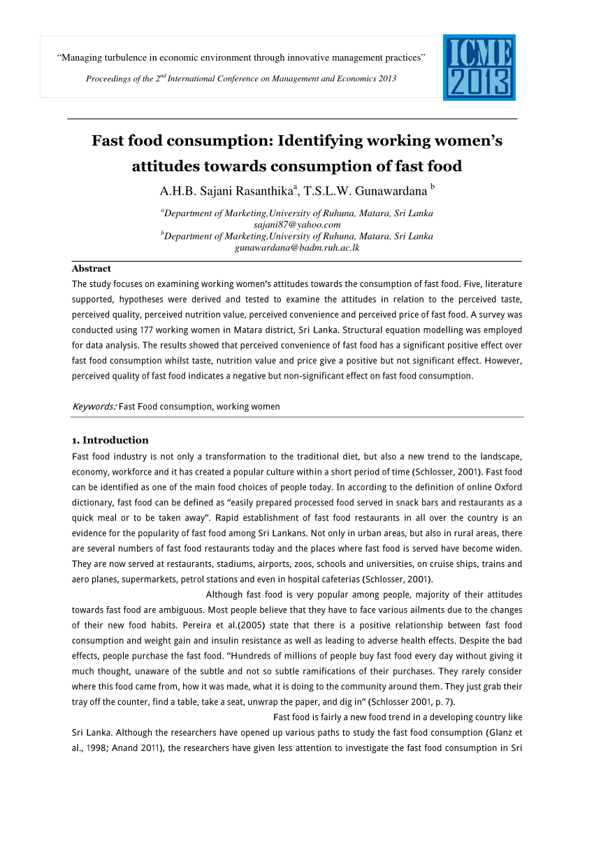 fast food consumption research paper