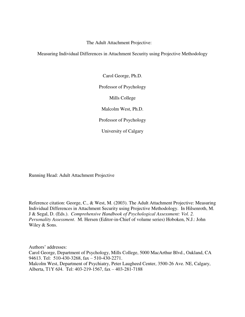 Pdf The Adult Attachment Projective Measuring Individual Differences In Attachment Security Using Projective Methodology