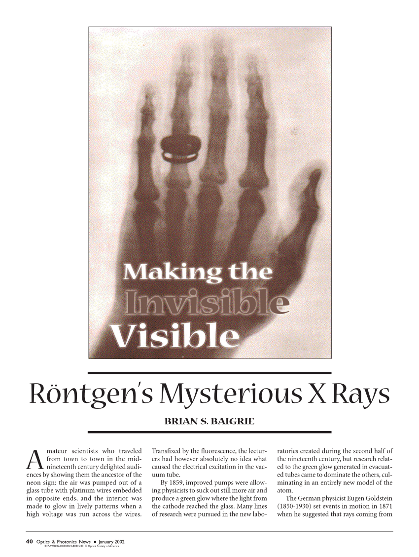 Pdf Rontgen S Mysterious X Rays