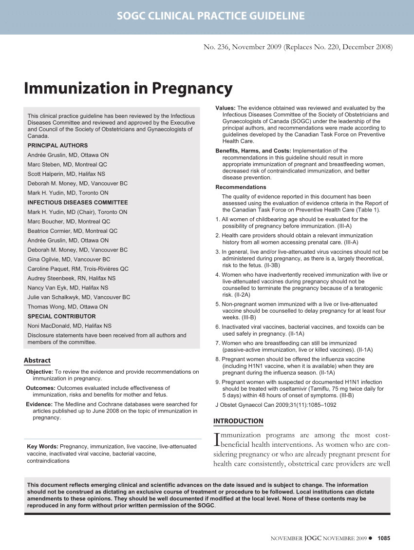 (PDF) Immunization in Pregnancy