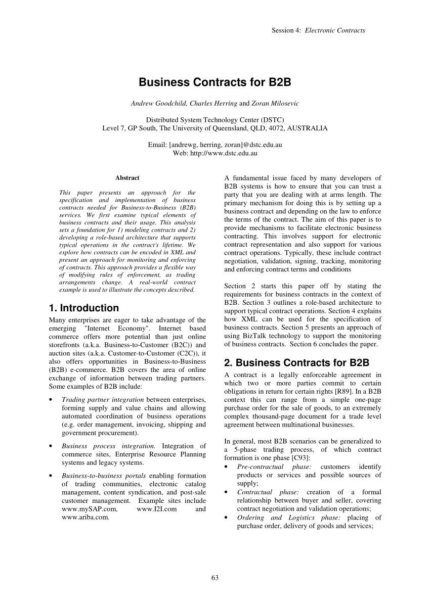 PDF) Business Contracts for B22B With Regard To Business Management Contract Template