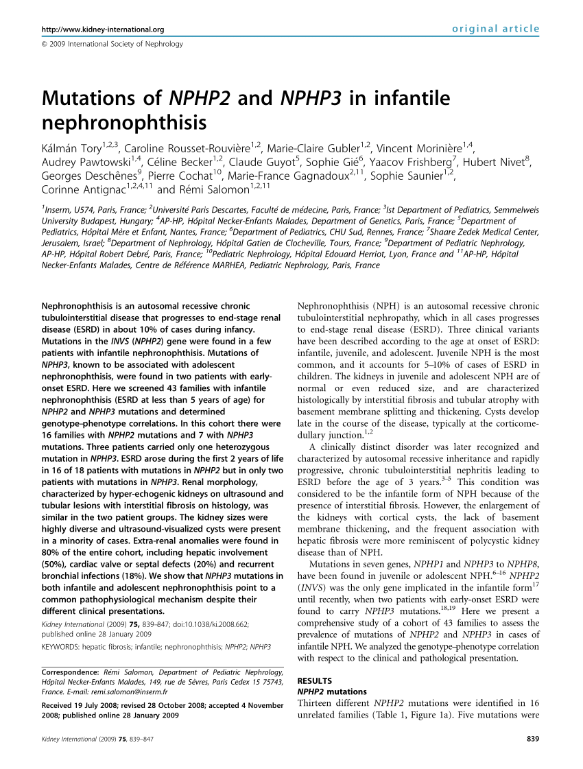 Pdf Mutations Of Nphp2 And Nphp3 In Infantile Nephronophthisis