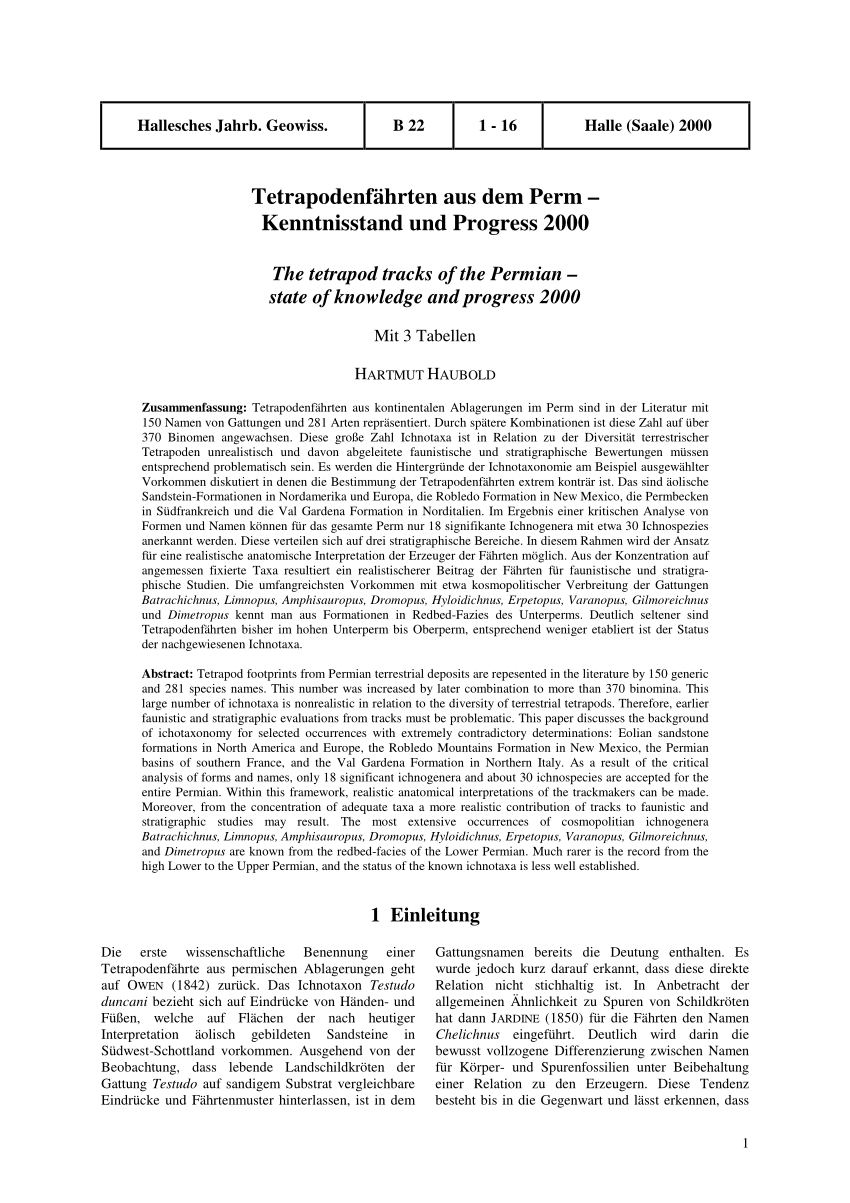 Pdf Tetrapodenf Hrten Aus Dem Perm Kenntnisstand Und Progress 00